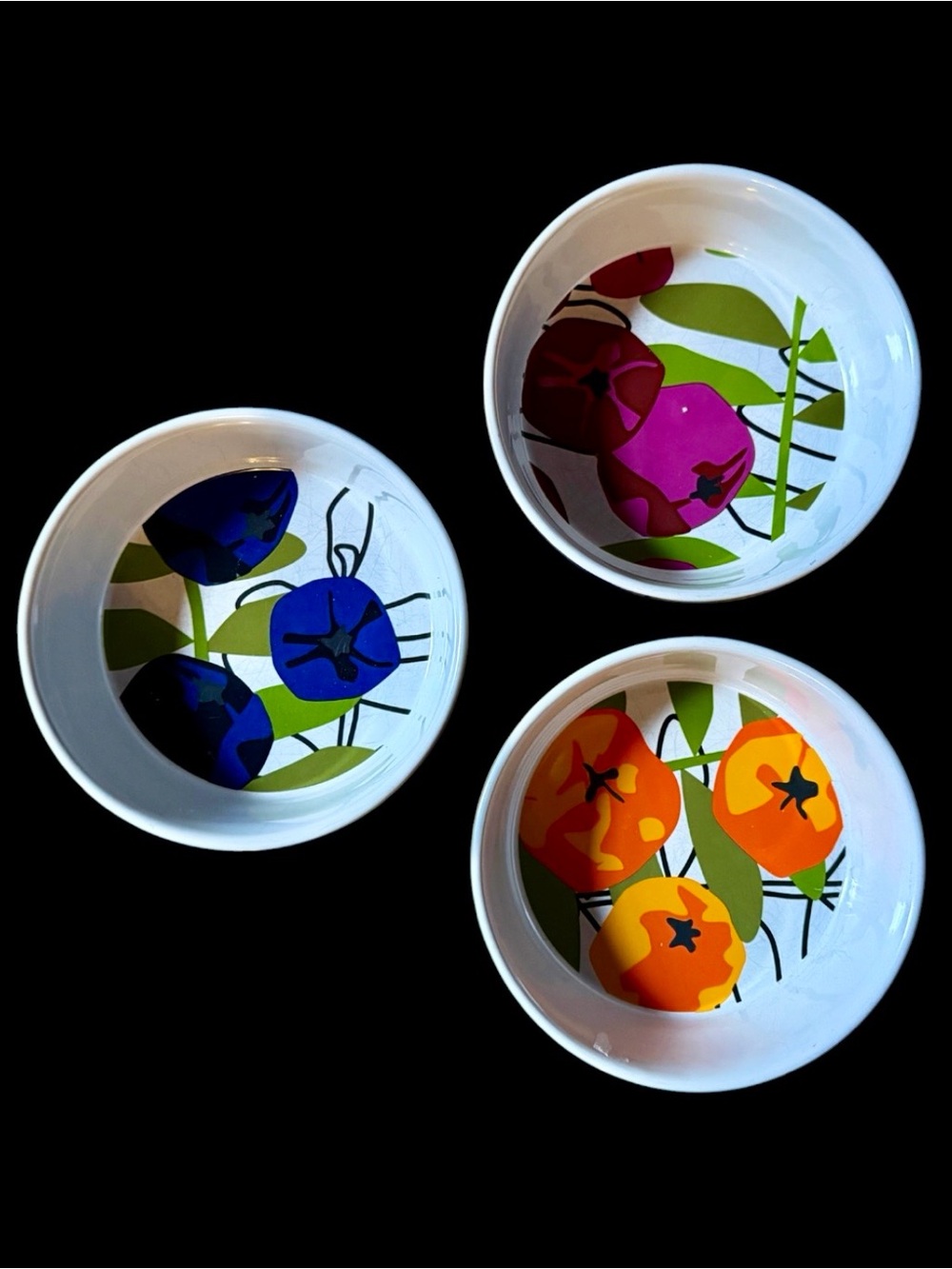 Vintage Set 3 Sagaform Design: Bjork-Forth Serving Bowls Fruit/Black 5" Diameter